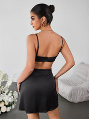 Cut Out Lace Bust Patchwork Satin Cami Dress | Formal Dress