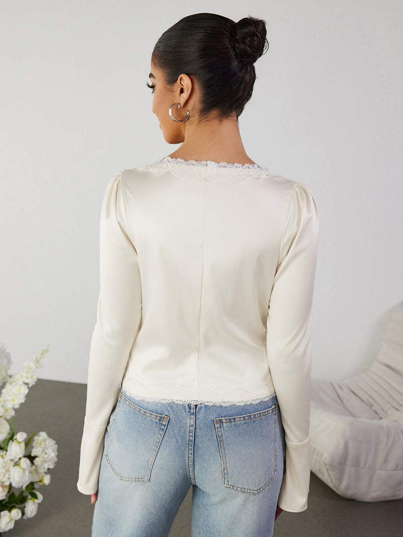 Cut Out Lace Trim Tie Front Top | Formal Event Top