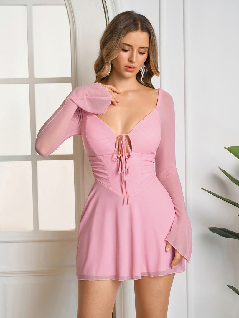 Cut Out Lace Up Mesh Dress | Wedding Guest Dress
