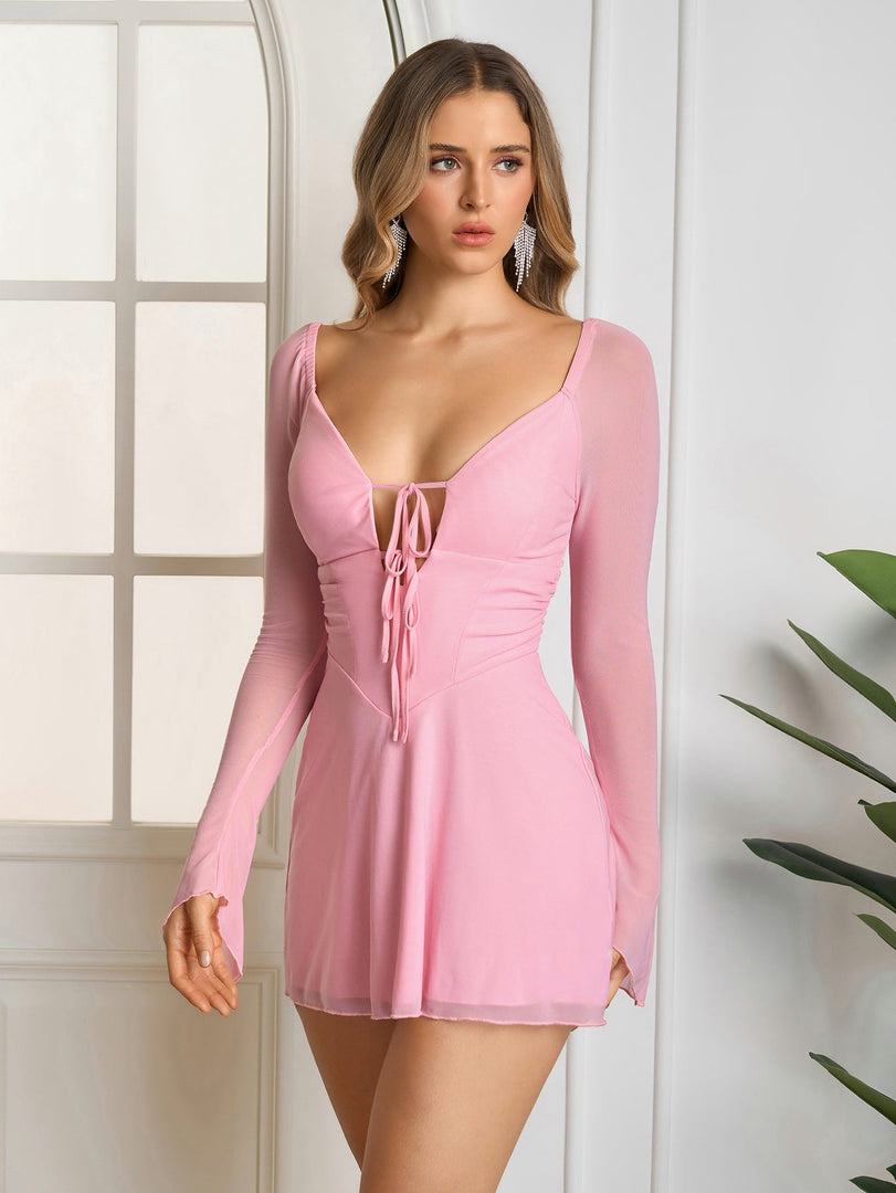 Cut Out Lace Up Mesh Dress | Wedding Guest Dress
