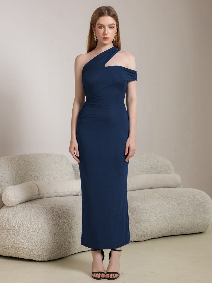Cut Out One Shoulder Ruched Bodycon Long Dress | Bridesmaid Dress