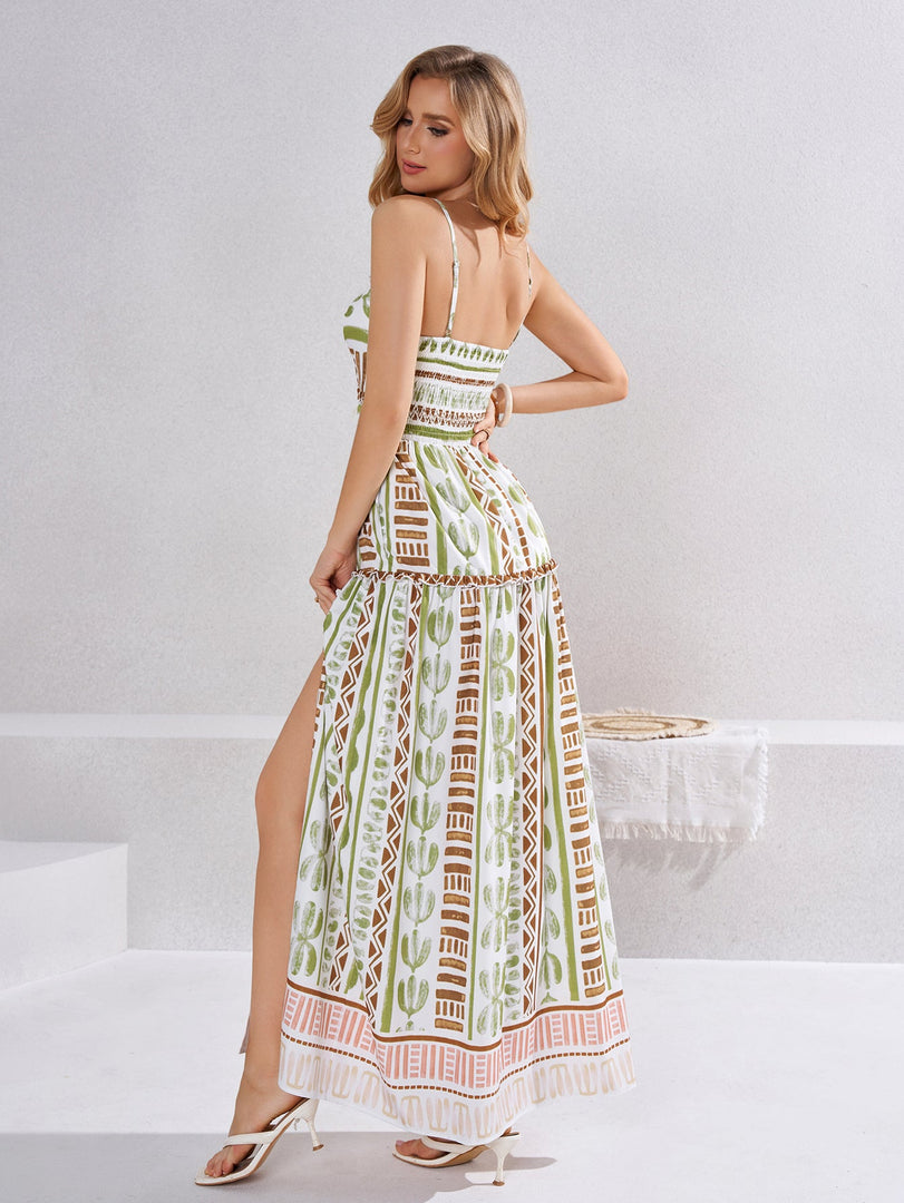Cut Out Ruched Split Floral Print Cami Dress | Vacation Dress, Wedding Guest Dress