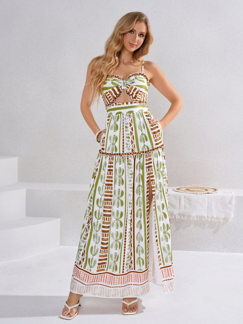 Cut Out Ruched Split Floral Print Cami Dress | Vacation Dress, Wedding Guest Dress