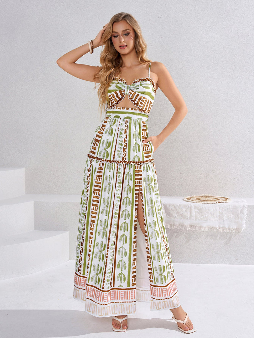 Cut Out Ruched Split Floral Print Cami Dress | Vacation Dress, Wedding Guest Dress
