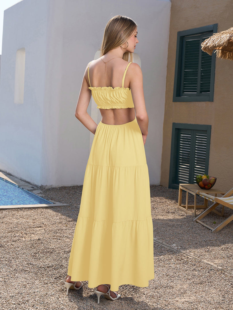 Cut Out Tie Front Flounce Trim Solid Cami Dress | Bridesmaid Dress