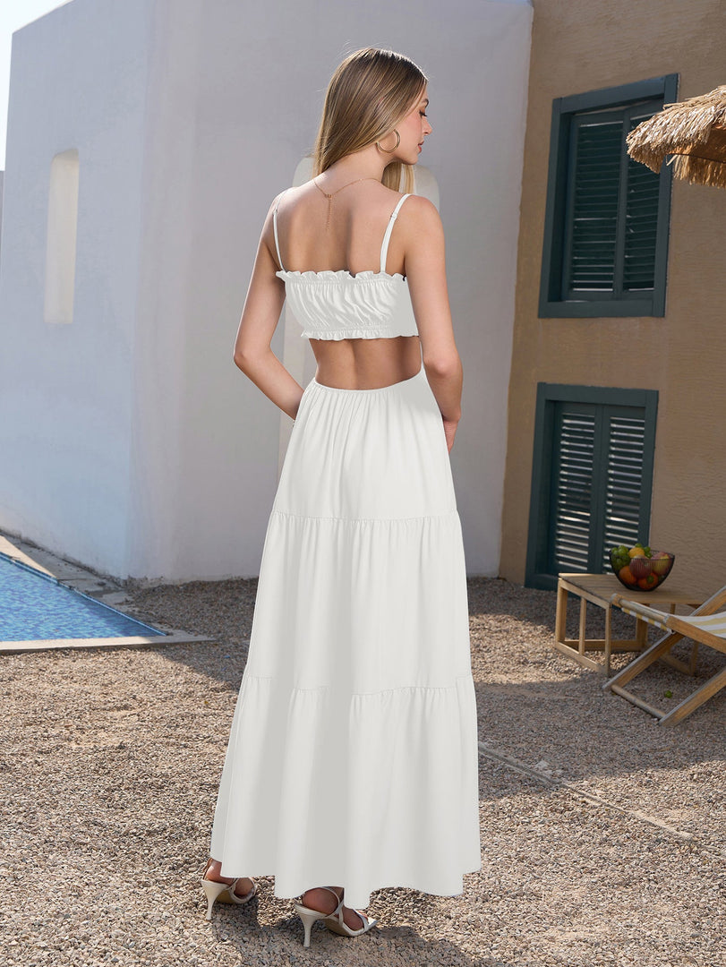 Cut Out Tie Front Flounce Trim Solid Cami Dress | Bridesmaid Dress