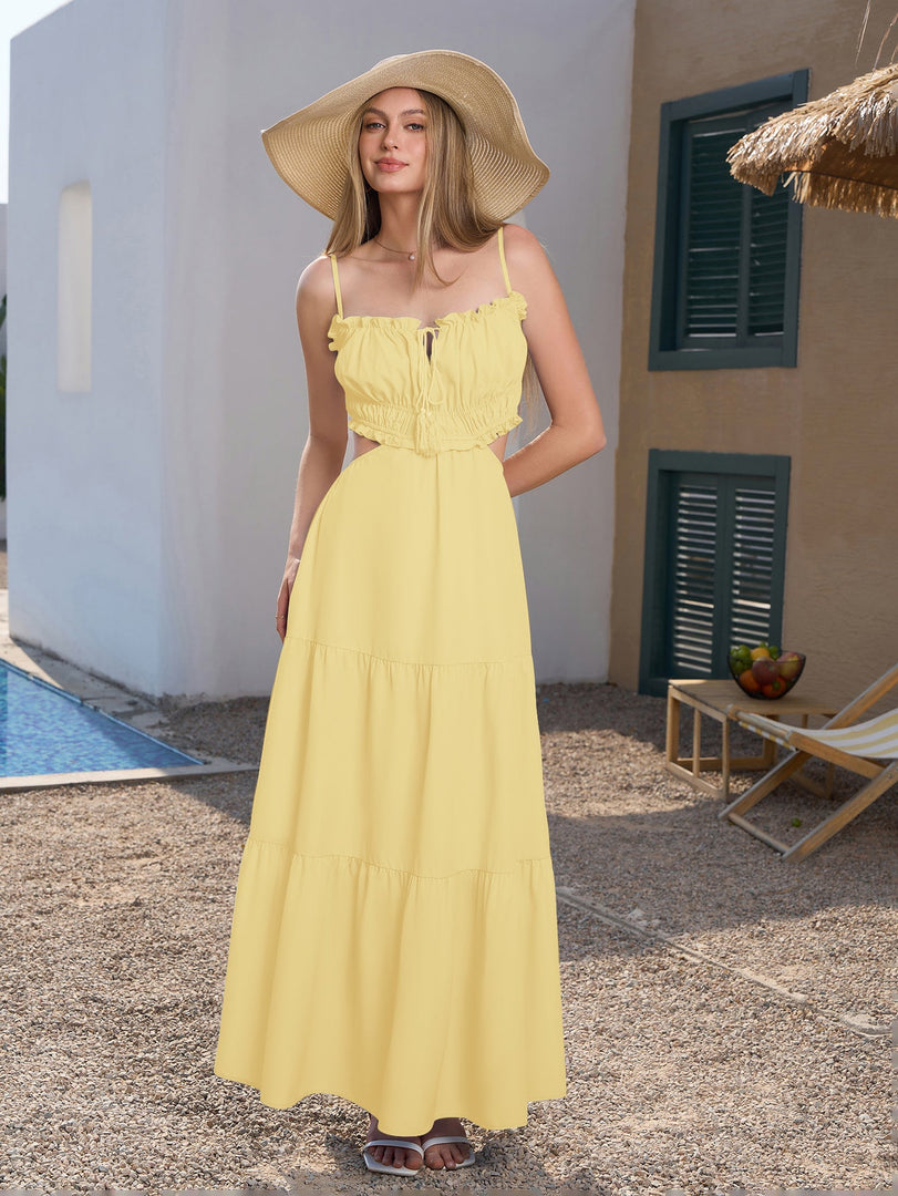 Cut Out Tie Front Flounce Trim Solid Cami Dress | Bridesmaid Dress