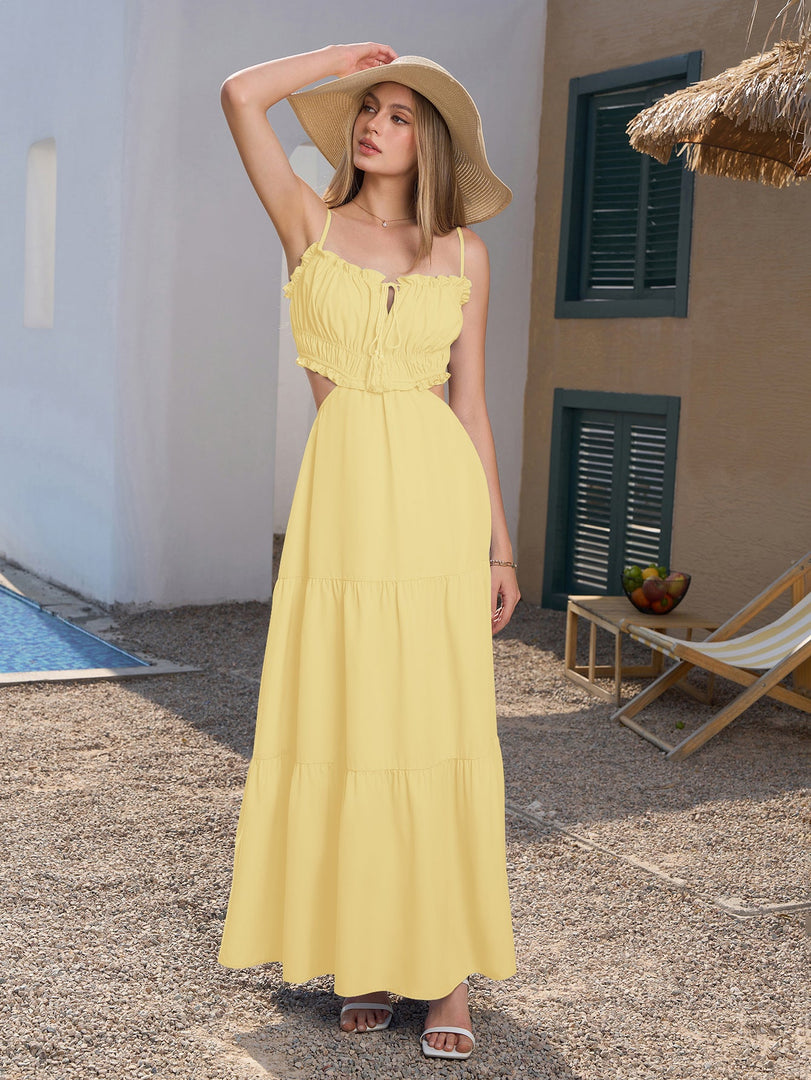 Cut Out Tie Front Flounce Trim Solid Cami Dress | Bridesmaid Dress