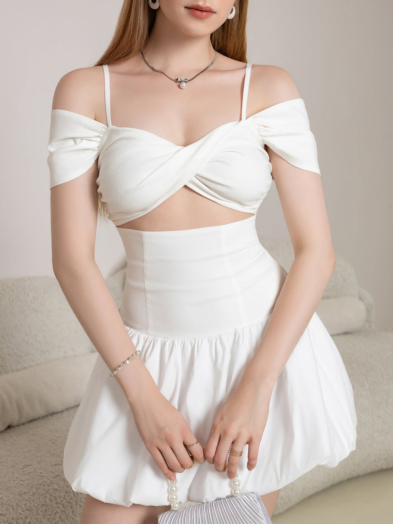 Cut Out Twist Front Cold Shoulder Ruched Cake Dress | Wedding Guest Dress, Vacation Dress
