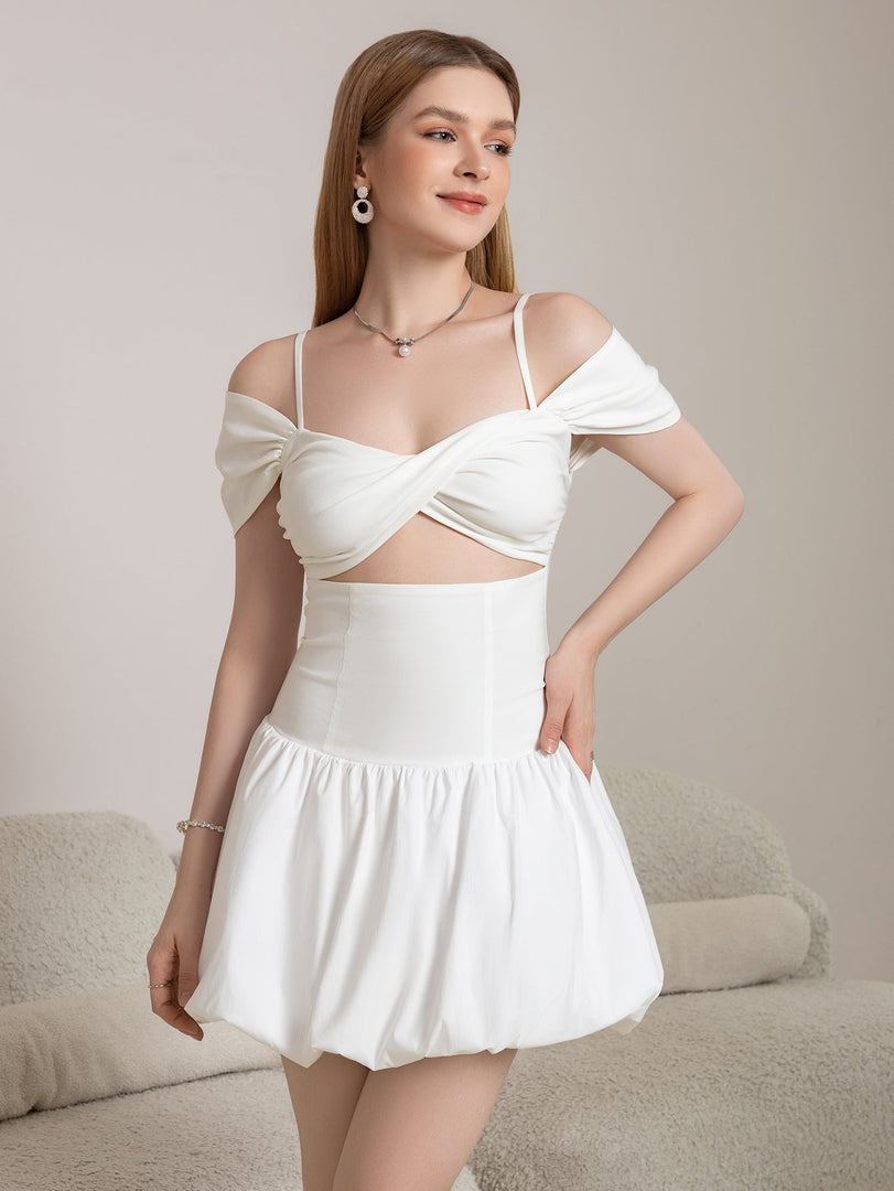 Cut Out Twist Front Cold Shoulder Ruched Cake Dress | Wedding Guest Dress, Vacation Dress