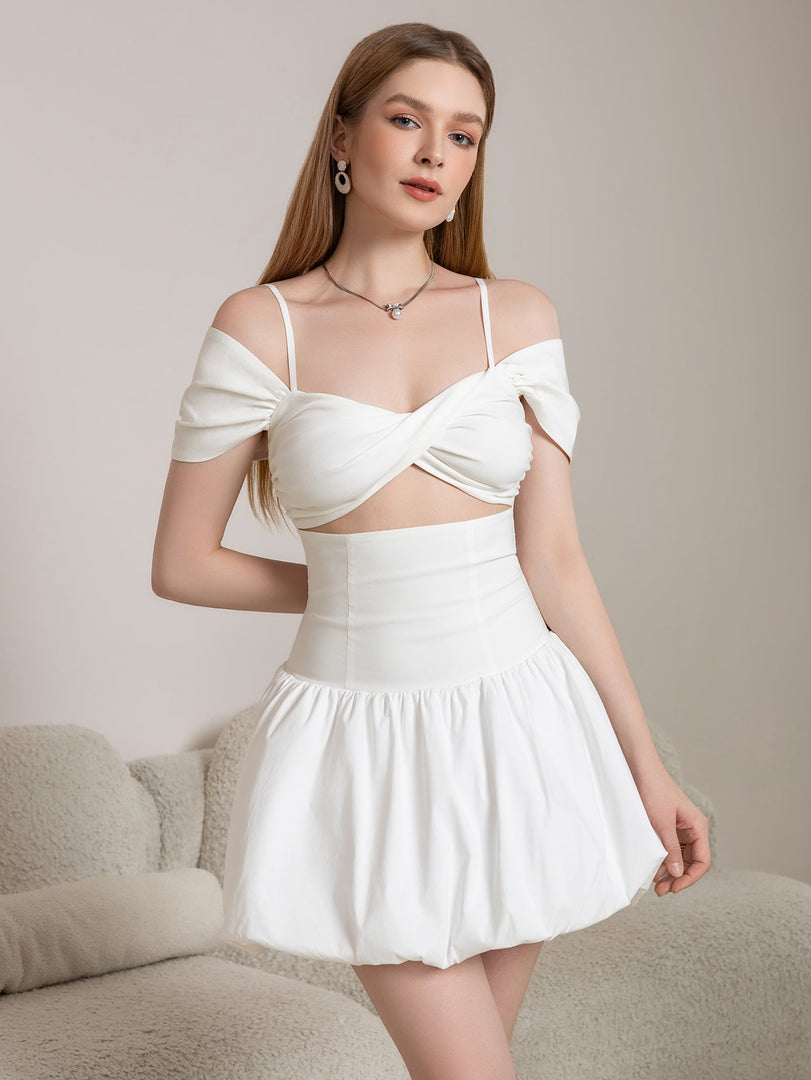 Cut Out Twist Front Cold Shoulder Ruched Cake Dress | Wedding Guest Dress, Vacation Dress