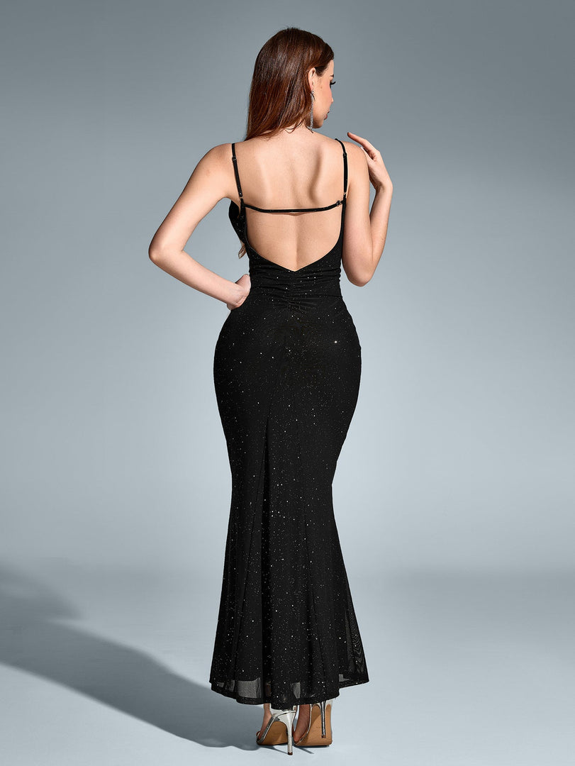 Deep V-Neck Backless Mermaid Mesh Sequin Dress | Homecoming Dress