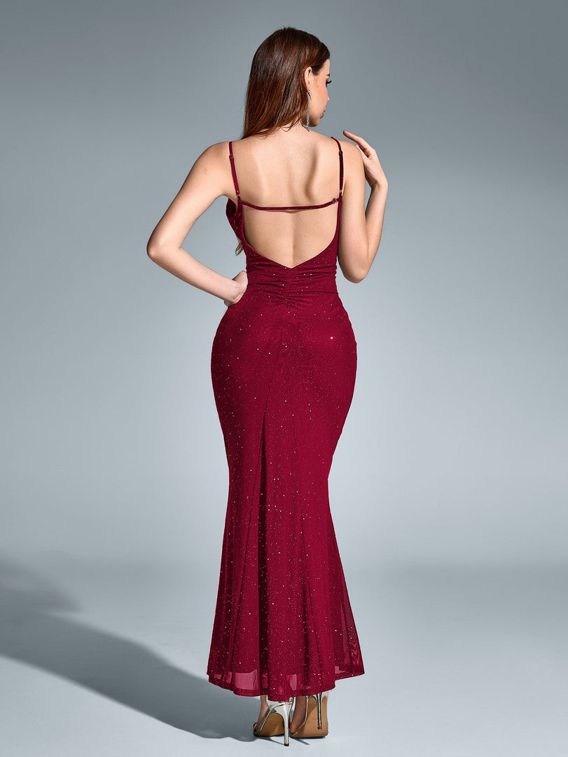Deep V-Neck Backless Mermaid Mesh Sequin Dress | Homecoming Dress