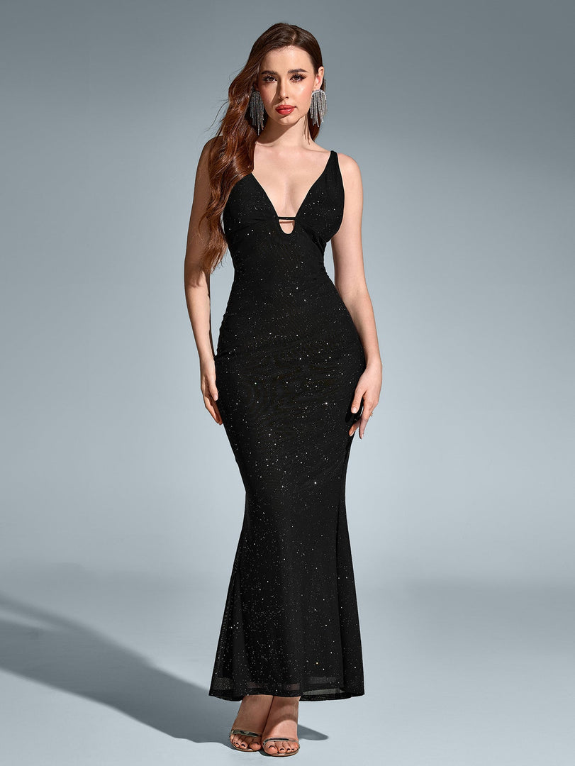 Deep V-Neck Backless Mermaid Mesh Sequin Dress | Homecoming Dress
