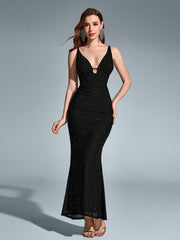 Deep V-Neck Backless Mermaid Mesh Sequin Dress | Homecoming Dress