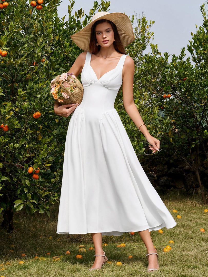 Deep V-Neck Backless Ruched Corset Dress | Prom Dress