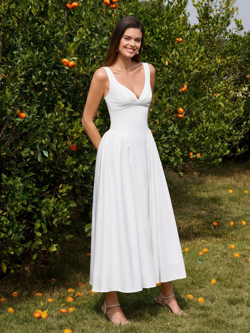 Deep V-Neck Backless Ruched Corset Dress | Prom Dress