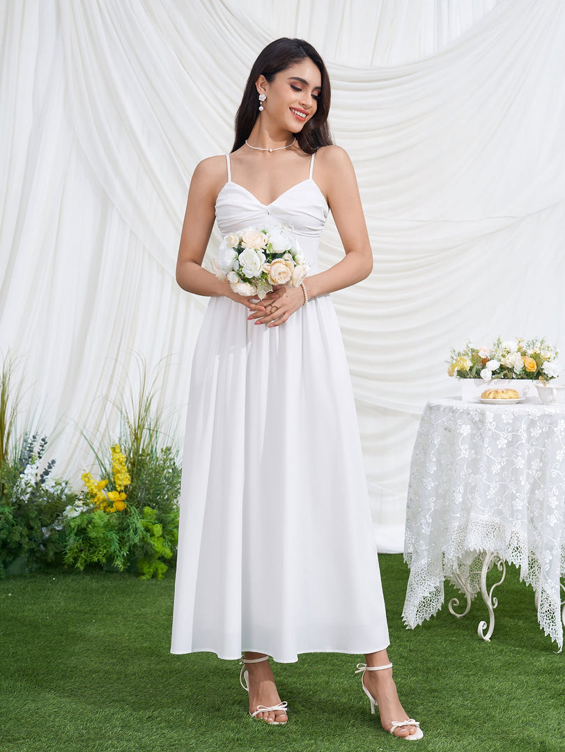 Deep V-Neck Backless Ruched Pocket Cami Dress | Vacation Dress