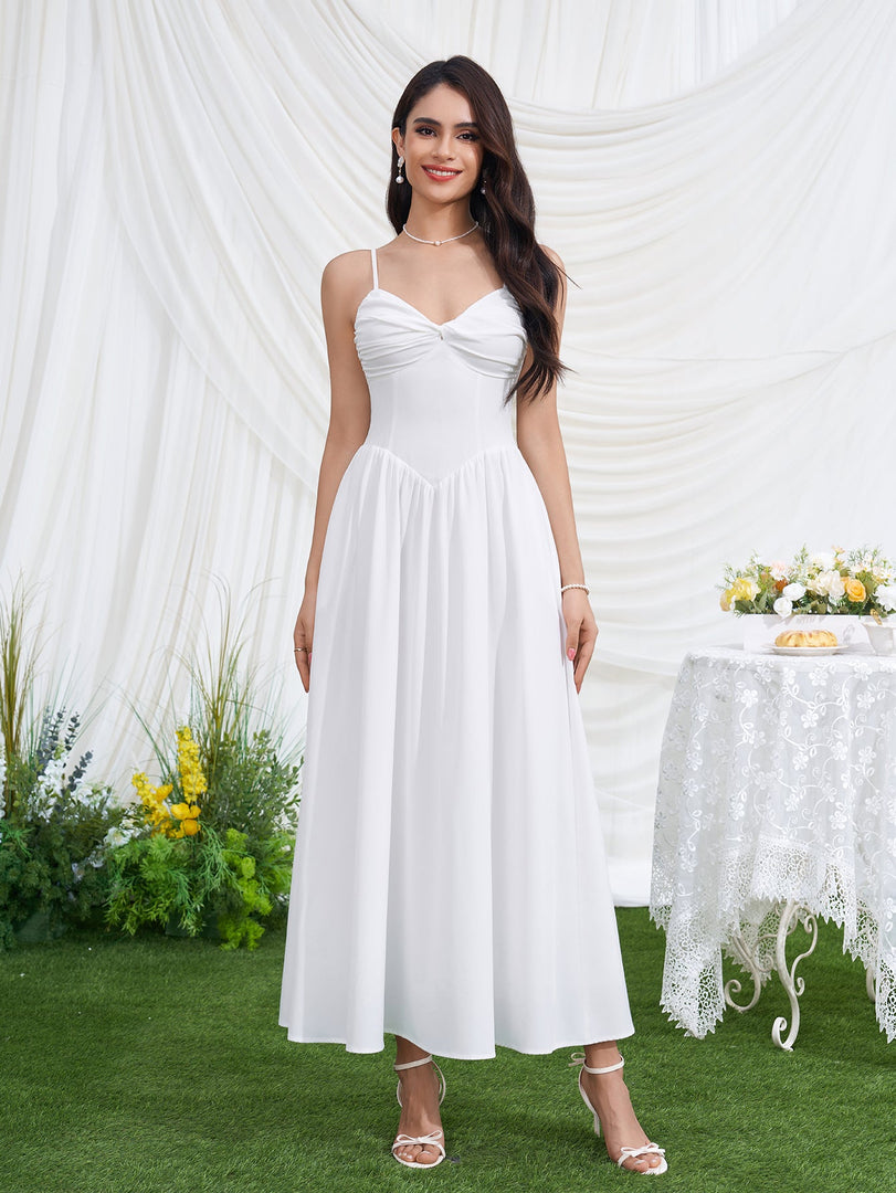 Deep V-Neck Backless Ruched Pocket Cami Dress | Vacation Dress