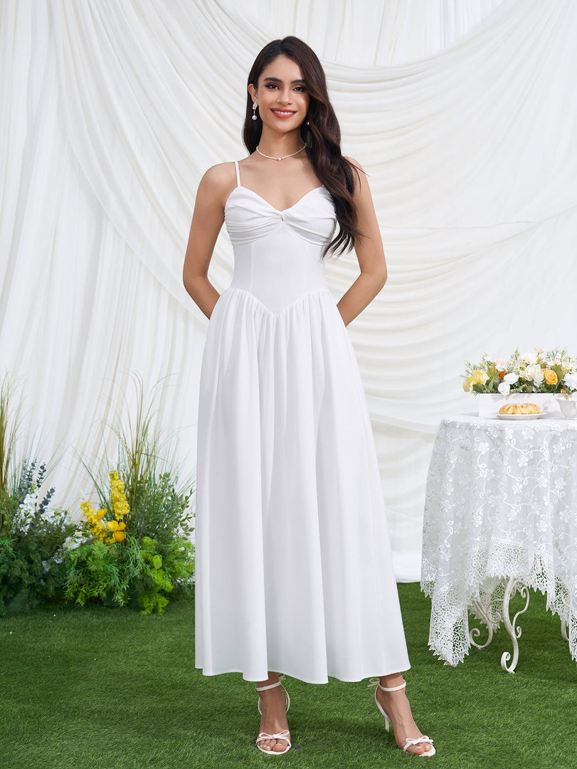 Deep V-Neck Backless Ruched Pocket Cami Dress | Vacation Dress