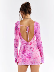 Deep V-Neck Backless Tie Floral Dress | Wedding Guest Dress, Vacation Dress