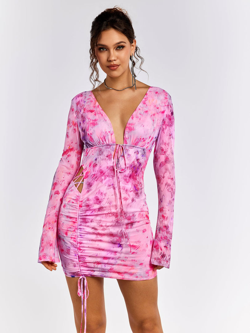 Deep V-Neck Backless Tie Floral Dress | Wedding Guest Dress, Vacation Dress