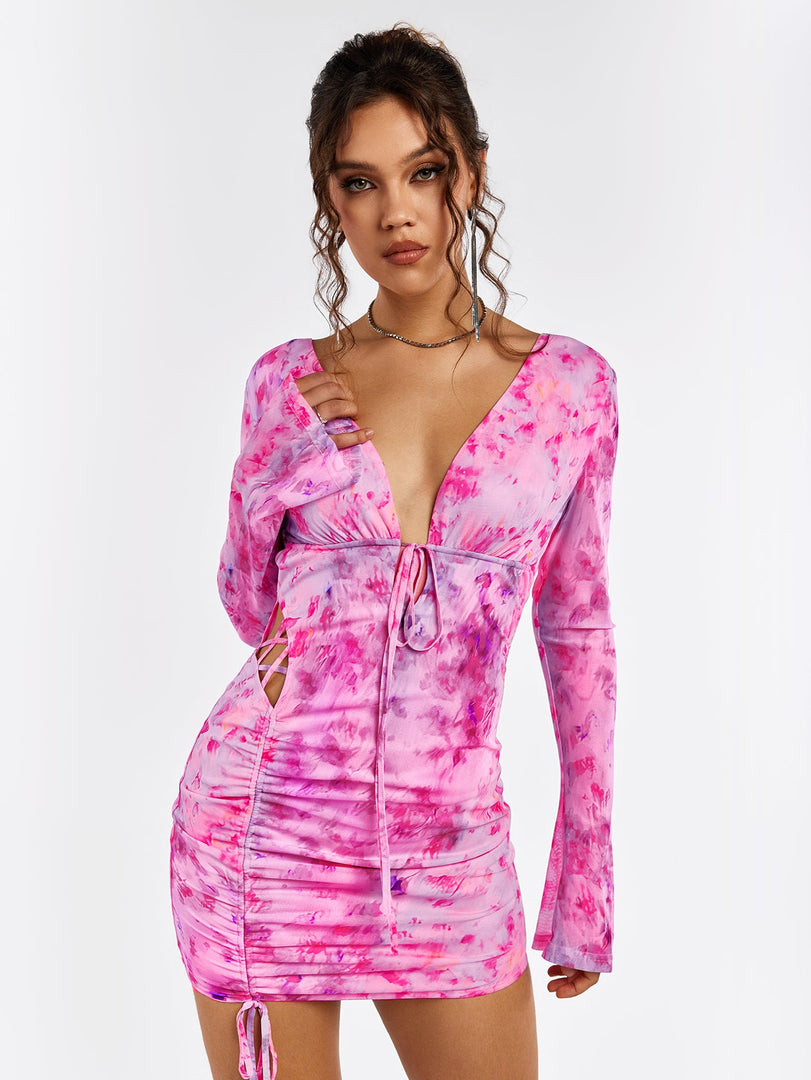 Deep V-Neck Backless Tie Floral Dress | Wedding Guest Dress, Vacation Dress