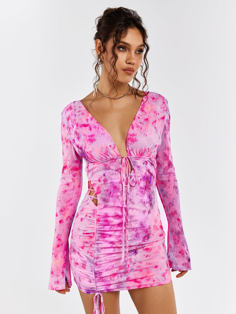 Deep V-Neck Backless Tie Floral Dress | Wedding Guest Dress, Vacation Dress