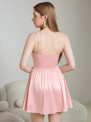 Deep V Neck Bow Tie Strap Satin Cami Dress | Bridesmaid Dress, Formal Dress
