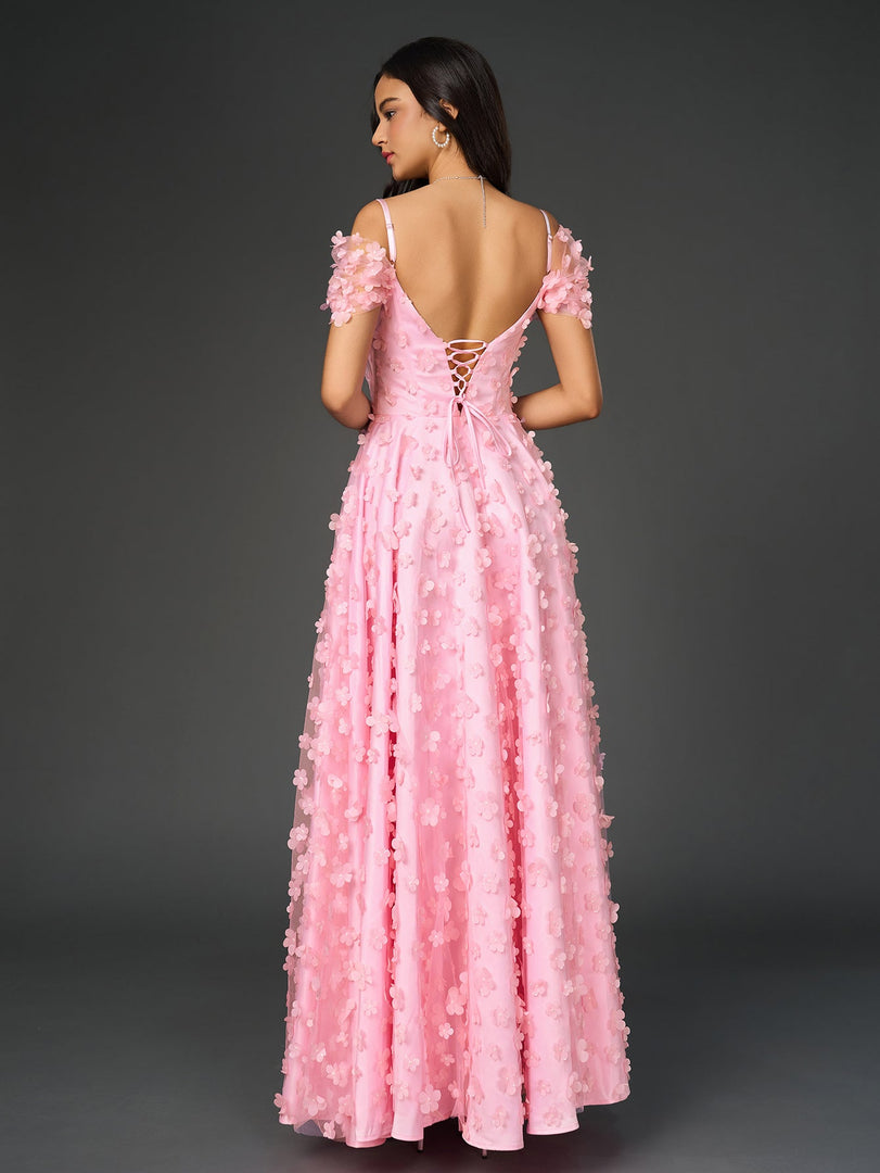 Deep V-Neck Crisscross Back Floral Applique Decoration Prom Dress | Prom Dress, Wedding Guest Dress
