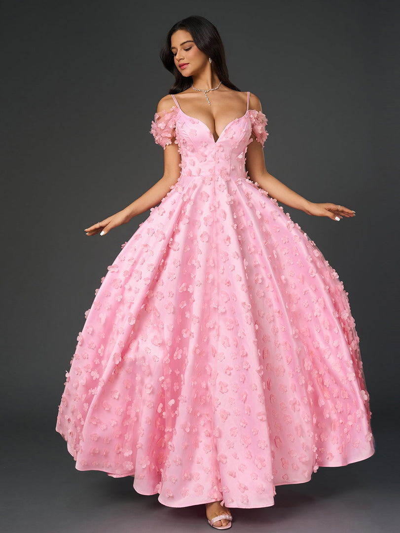 Deep V-Neck Crisscross Back Floral Applique Decoration Prom Dress | Prom Dress, Wedding Guest Dress