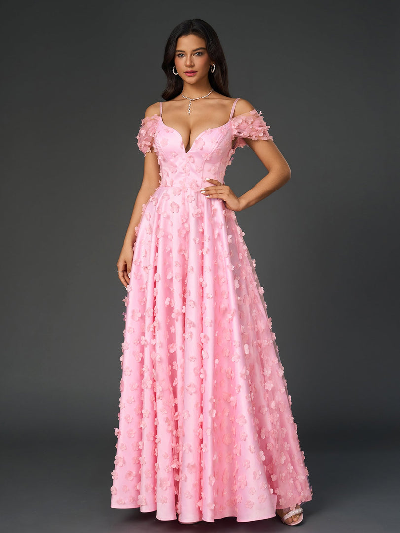 Deep V-Neck Crisscross Back Floral Applique Decoration Prom Dress | Prom Dress, Wedding Guest Dress