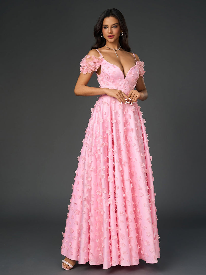 Deep V-Neck Crisscross Back Floral Applique Decoration Prom Dress | Prom Dress, Wedding Guest Dress