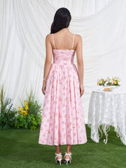 Deep V-Neck Crisscross Back Floral Print Dress | Wedding Guest Dress, Vacation Dress