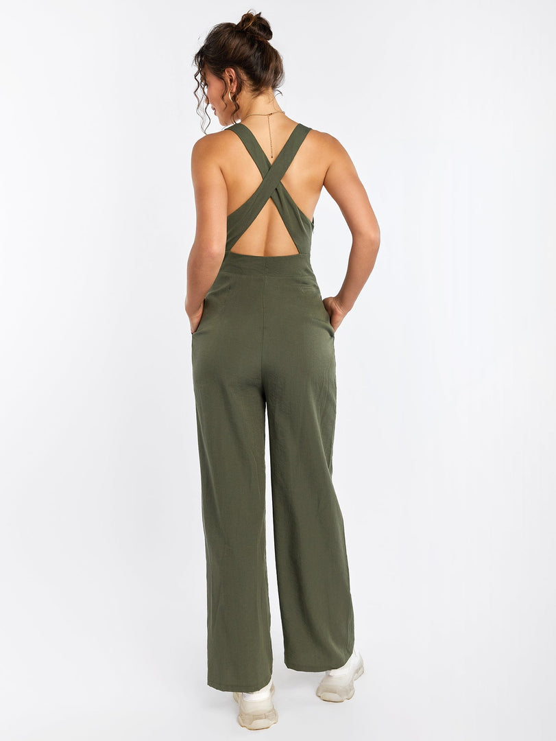 Deep V-Neck Crisscross Back Pocket Jumpsuit | Wedding Guest Jumpsuit