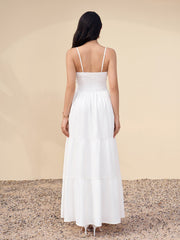 Deep V-Neck Embellished Ruched Pocket Cami Dress | Vacation Dress