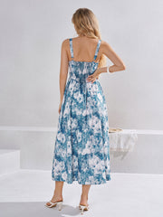 Deep V-Neck Lace Trim Corset Floral Print Dress | Wedding Guest Dress, Vacation Dress