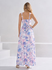 Deep V-Neck Lace Trim Tie Front Floral Print Dress | Wedding Guest Dress, Vacation Dress