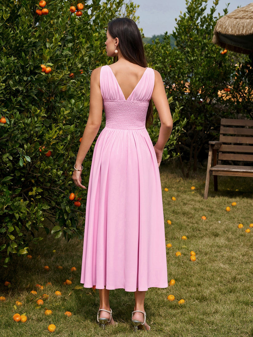 Deep V-Neck Ruched Embellished Button Maxi Dress | Prom Dress, Formal Dress