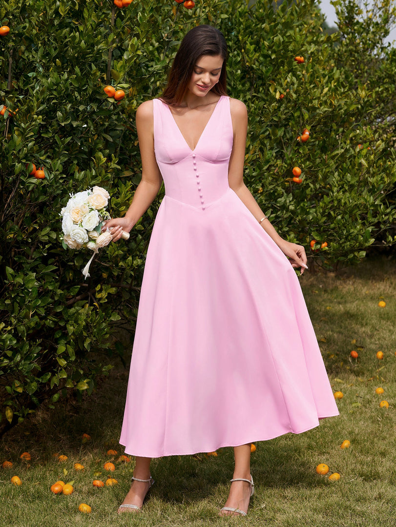 Deep V-Neck Ruched Embellished Button Maxi Dress | Prom Dress, Formal Dress