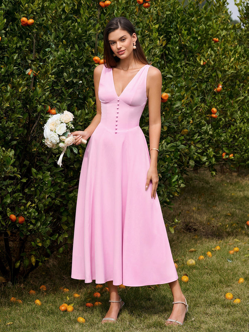 Deep V-Neck Ruched Embellished Button Maxi Dress | Prom Dress, Formal Dress