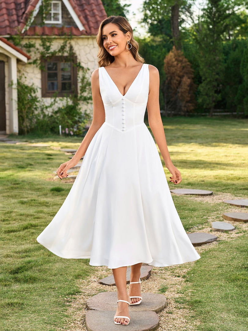 Deep V-Neck Ruched Embellished Button Maxi Dress | Prom Dress, Formal Dress