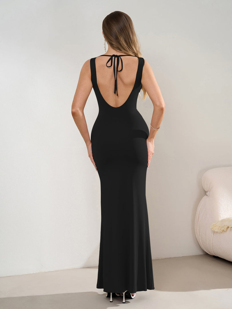 Deep V-Neck Ruched Waist Tie Backless Bodycon Dress | Homecoming Dress, Cocktail Dress