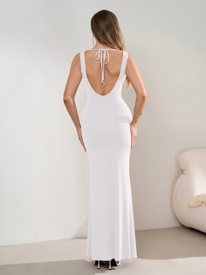 Deep V-Neck Ruched Waist Tie Backless Bodycon Dress | Homecoming Dress, Cocktail Dress