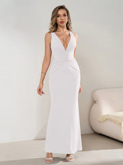Deep V-Neck Ruched Waist Tie Backless Bodycon Dress | Homecoming Dress, Cocktail Dress