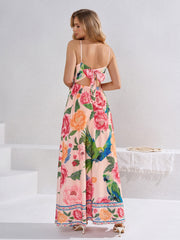 Deep V-Neck Tie Back Floral Print Cami Dress | Vacation Dress, Wedding Guest Dress