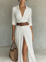 Load image into Gallery viewer, Women's White Boho Shirt Dress Casual Maxi Style
