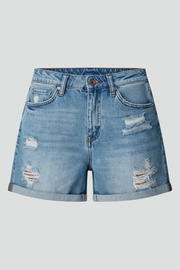 Women's Blue Denim Shorts Distressed Cuffed Hem Style