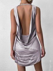 Draped Backless V-Neck Satin Mini Dress | Bridesmaid Dress