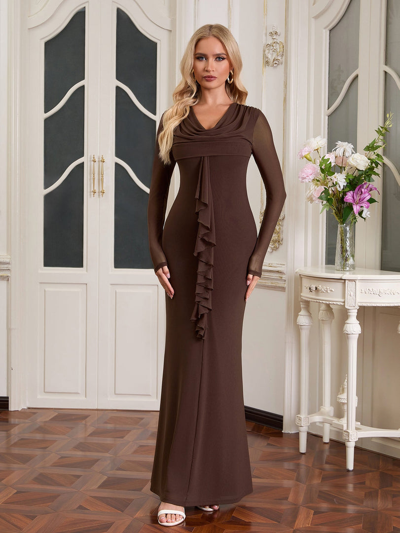 Draped Collar Ribbon Trim Bodycon Mesh Dress | Cocktail Dress, Homecoming Dress